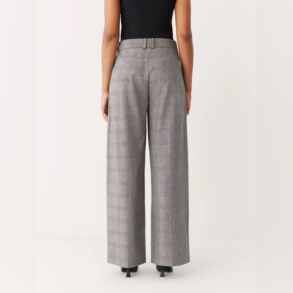 Frank and Oak Emma Ultra Wide-Leg Pants Grey Plaid Size 4 Cotton/Linen Blend - Picture 2 of 13